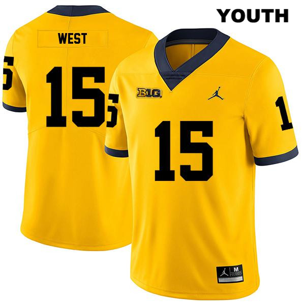 Youth NCAA Michigan Wolverines Jacob West #15 Yellow Jordan Brand Authentic Stitched Legend Football College Jersey MP25B11NM